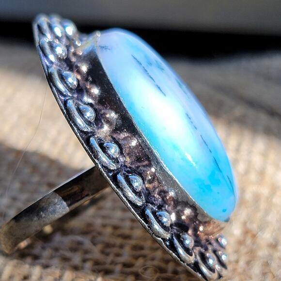 Handcrafted Sterling Silver Dendritic Opal Ring, Size 7.75 Natural Stone Jewelry - Picture 3 of 10